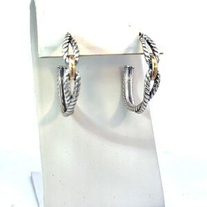 David Yurman Large Hoop Earrings 18 KT Gold + Silver Estate DY560